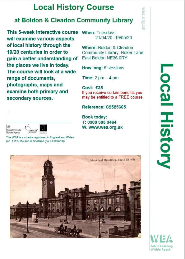Details of Local History Course plus old photo of old Town Hall